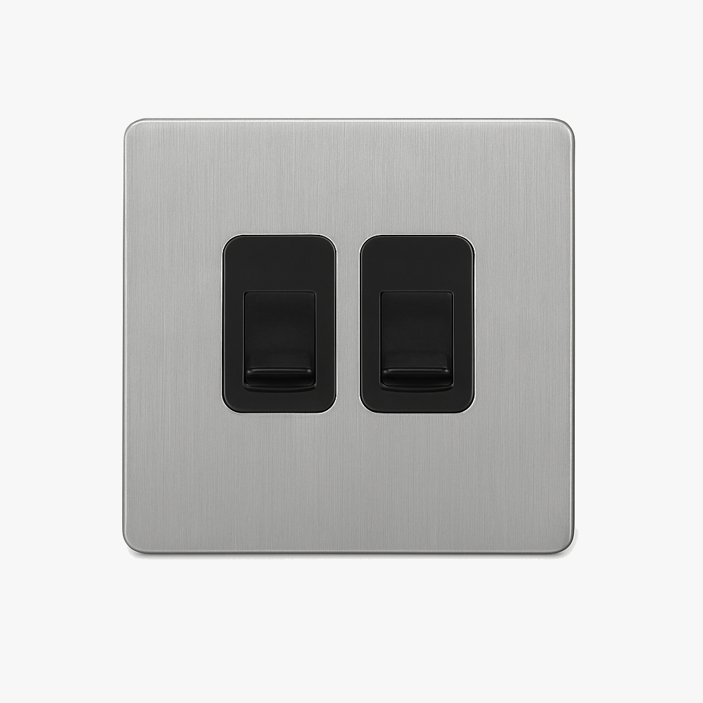 Prise double RJ45 en acier gris brossé bords arrondis