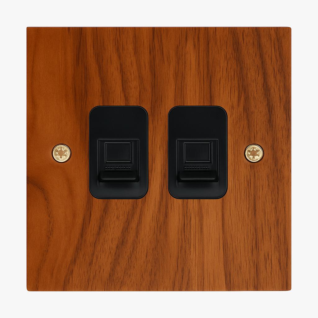 Prise double RJ45 en bois et vis dorées