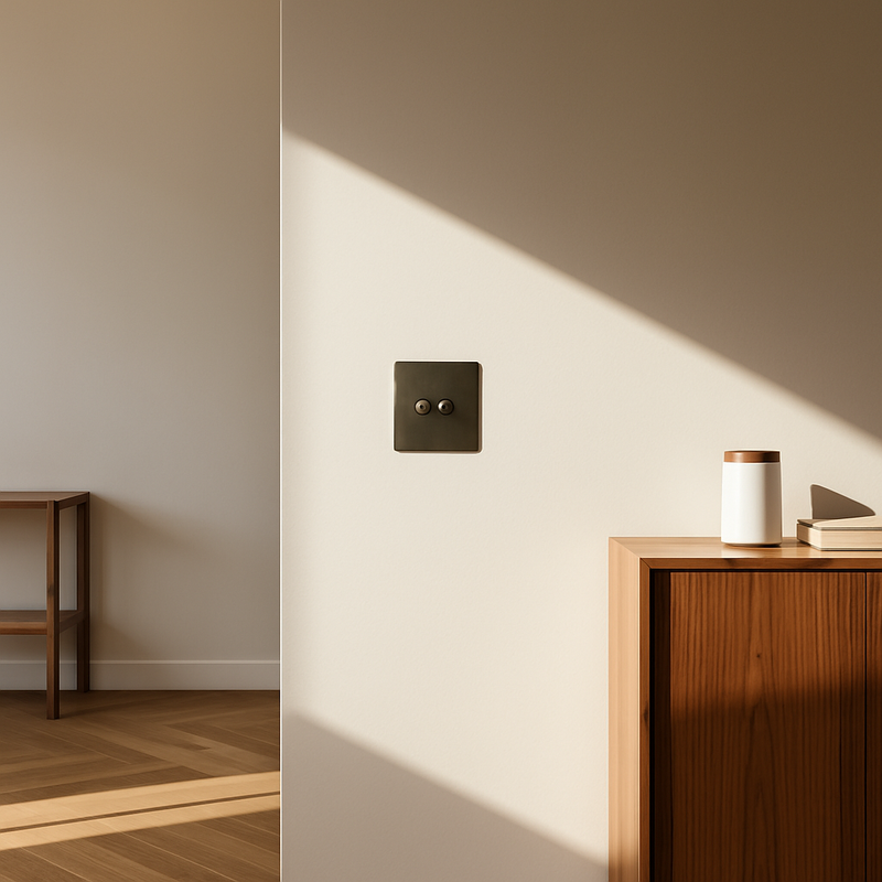 Prise électrique double en acier gris brossé bords arrondis