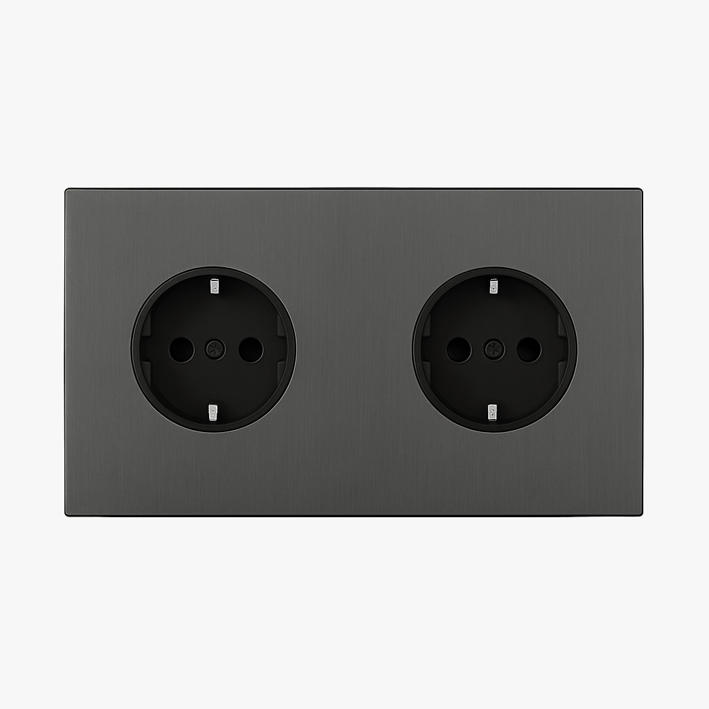 Prise électrique double (Europe) en acier gris foncé brossé