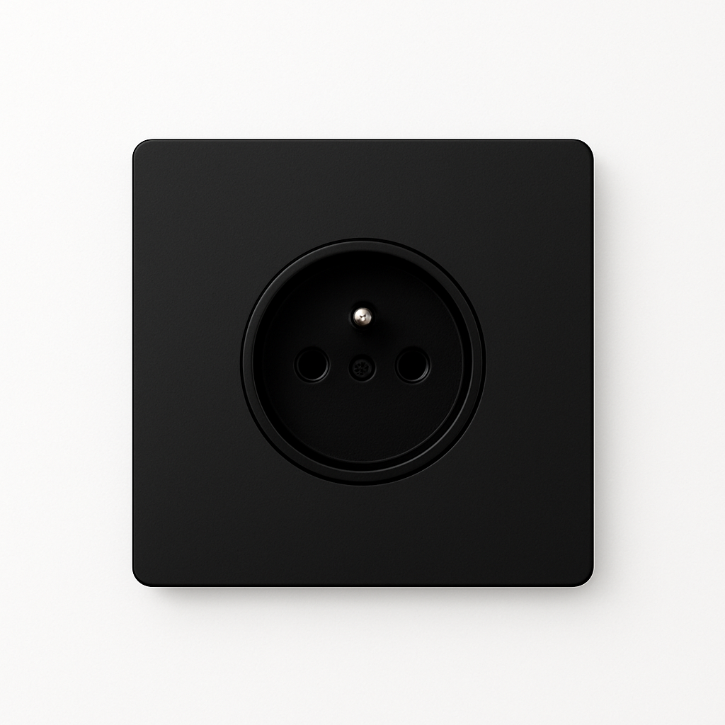 Prise électrique en acier noir mat bords arrondis