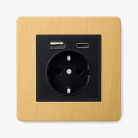 Prise électrique et double USB et USB type C en acier doré brossé et bords arrondis