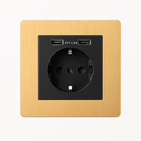 Prise électrique et double USB et USB type C (Europe) en acier doré brossé et bords arrondis