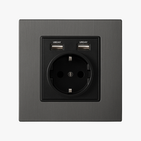 Prise électrique et double USB type C (Europe) en acier gris brossé