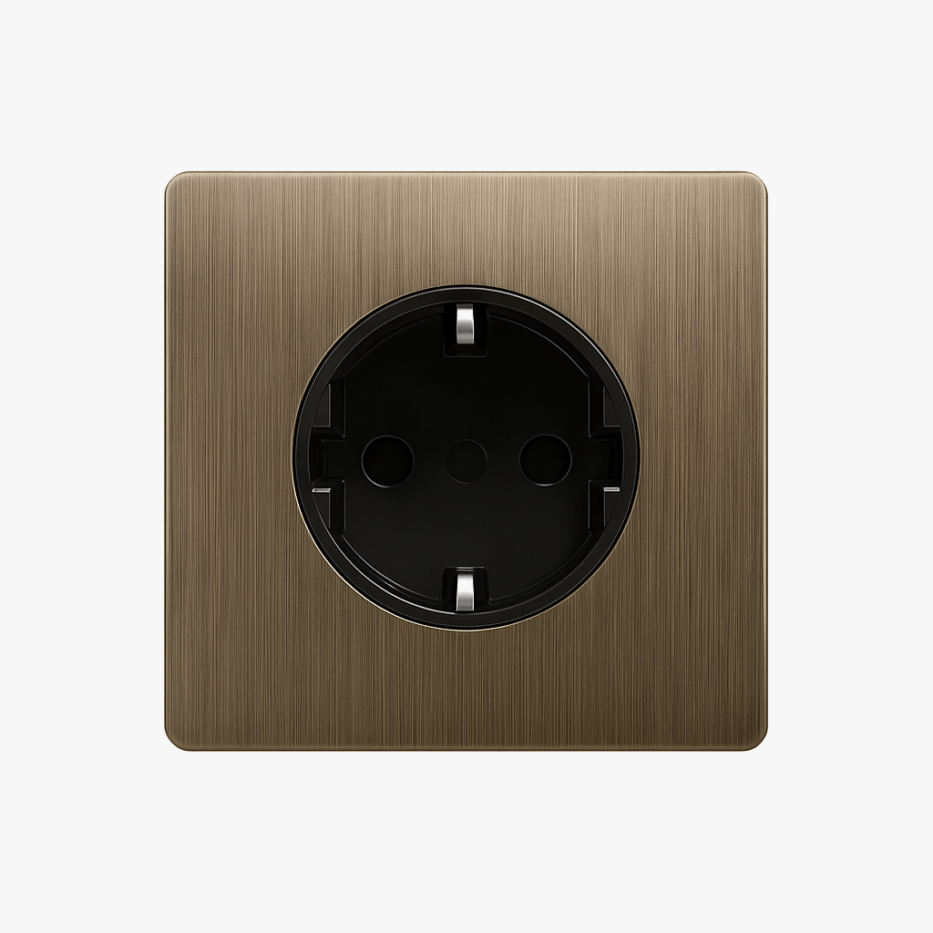 Prise électrique (Europe) en acier gris brossé bords arrondis