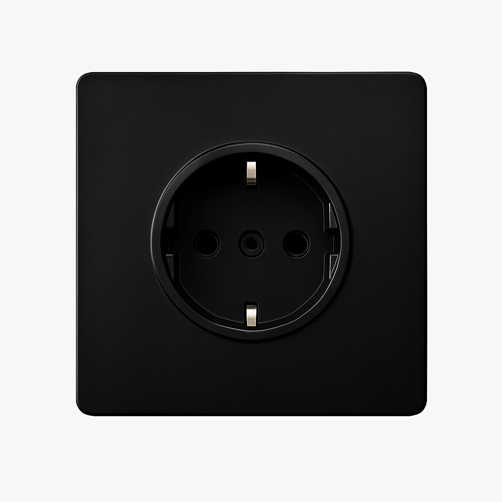 Prise électrique (Europe) en acier noir mat bords arrondis