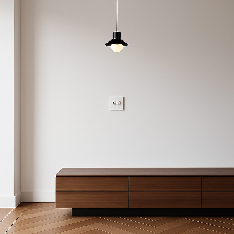 Prise électrique simple (Europe) en acier blanc mat et bords arrondis