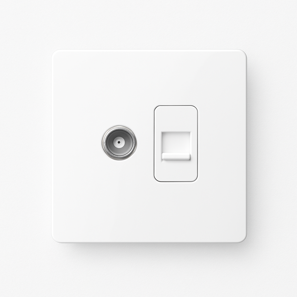 Prise TV et RJ45 en acier blanc mat bords arrondis