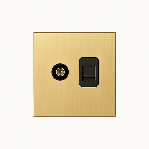 Prise TV et RJ45 en acier doré brossé