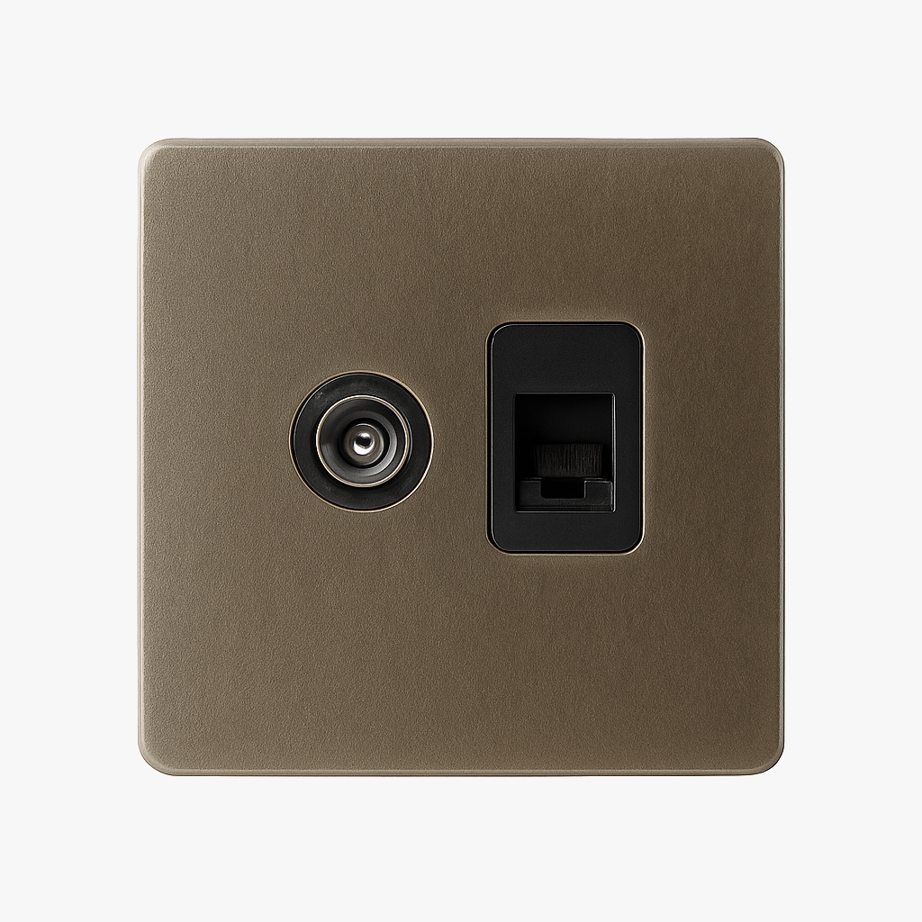 Prise TV et RJ45 en acier gris vieilli bords arrondis