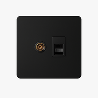 Prise TV et RJ45 en acier noir mat bords arrondis