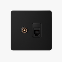 Prise TV et RJ45 en acier noir mat bords arrondis