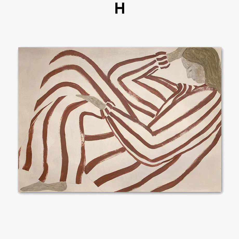 pyjama rayé femme géométrie feuille art mural rétro moderne