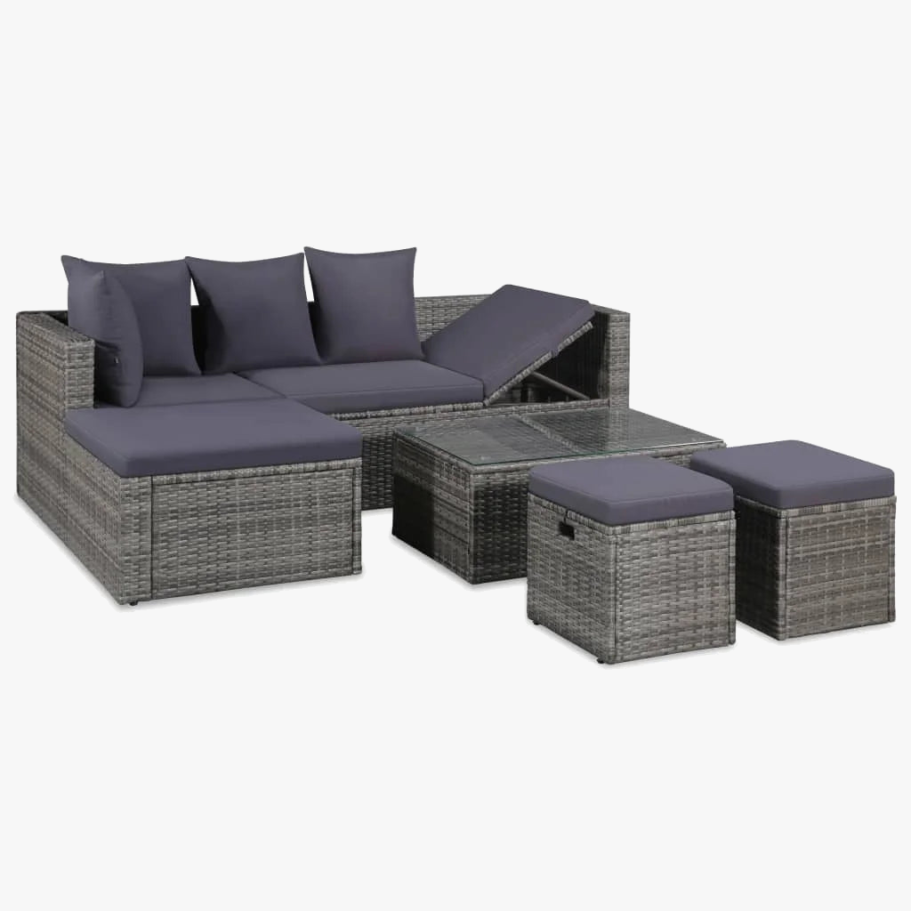 salon de jardin 4 pièces en résine tressée avec coussins confortables