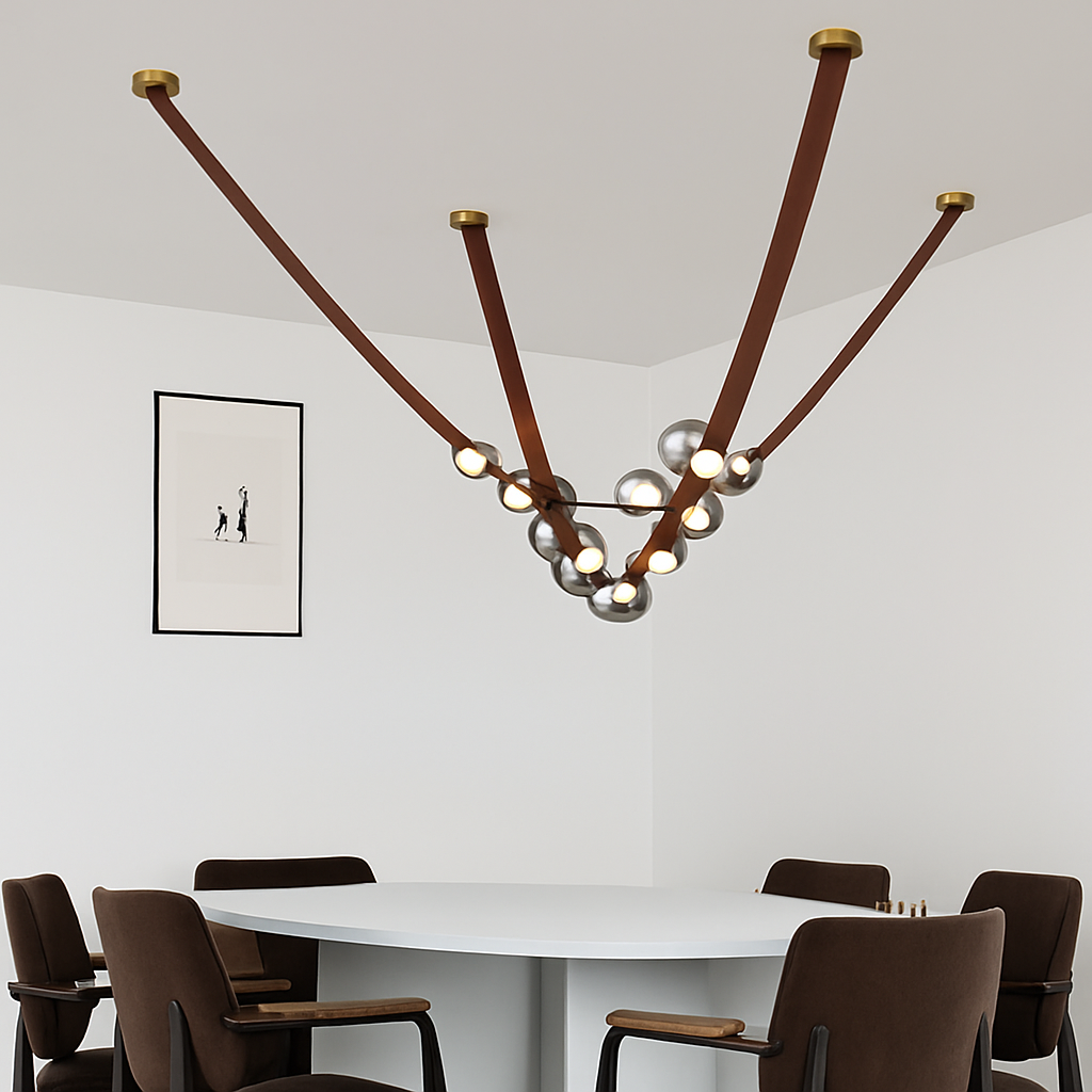 sandyha lustre led en cuir design suspension éclairage décoration - vue 4 sur 12