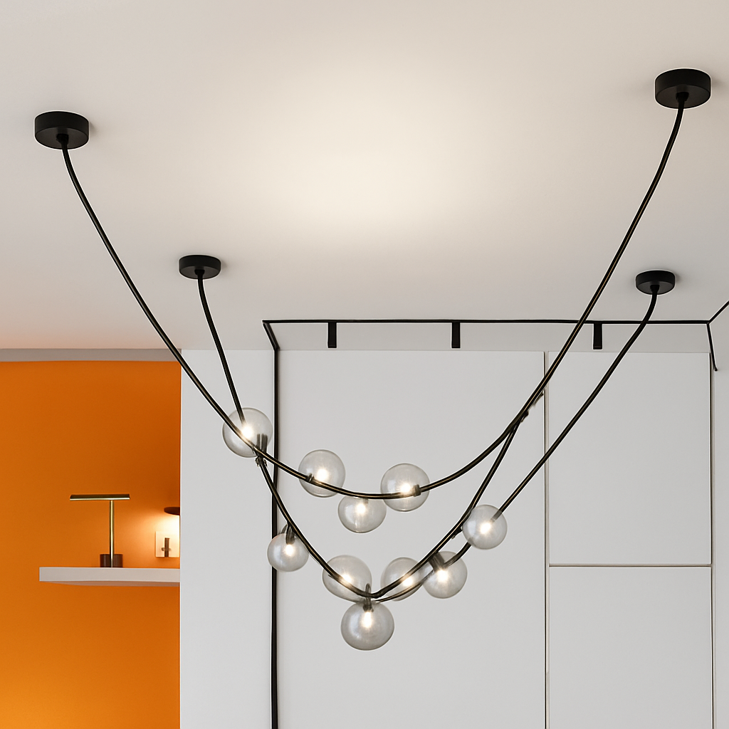 sandyha lustre led en cuir design suspension éclairage décoration - vue 5 sur 12