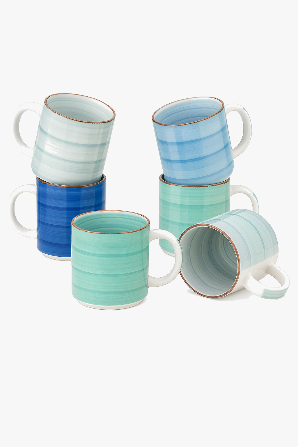 Service café thé céramique 6 tasses spirales peintes