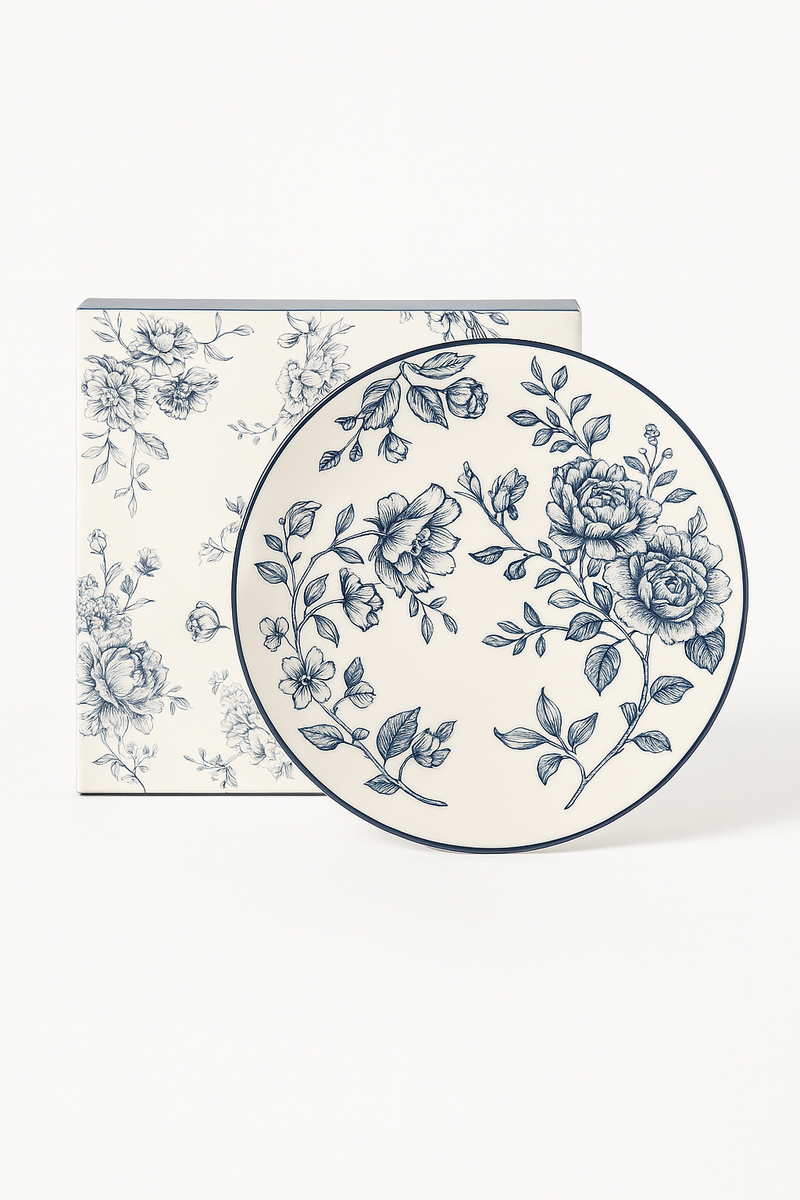 Service dassiettes ceramique motif fleurs style champetre