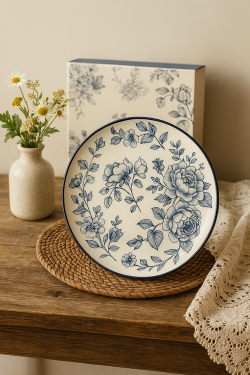 Service dassiettes ceramique motif fleurs style champetre