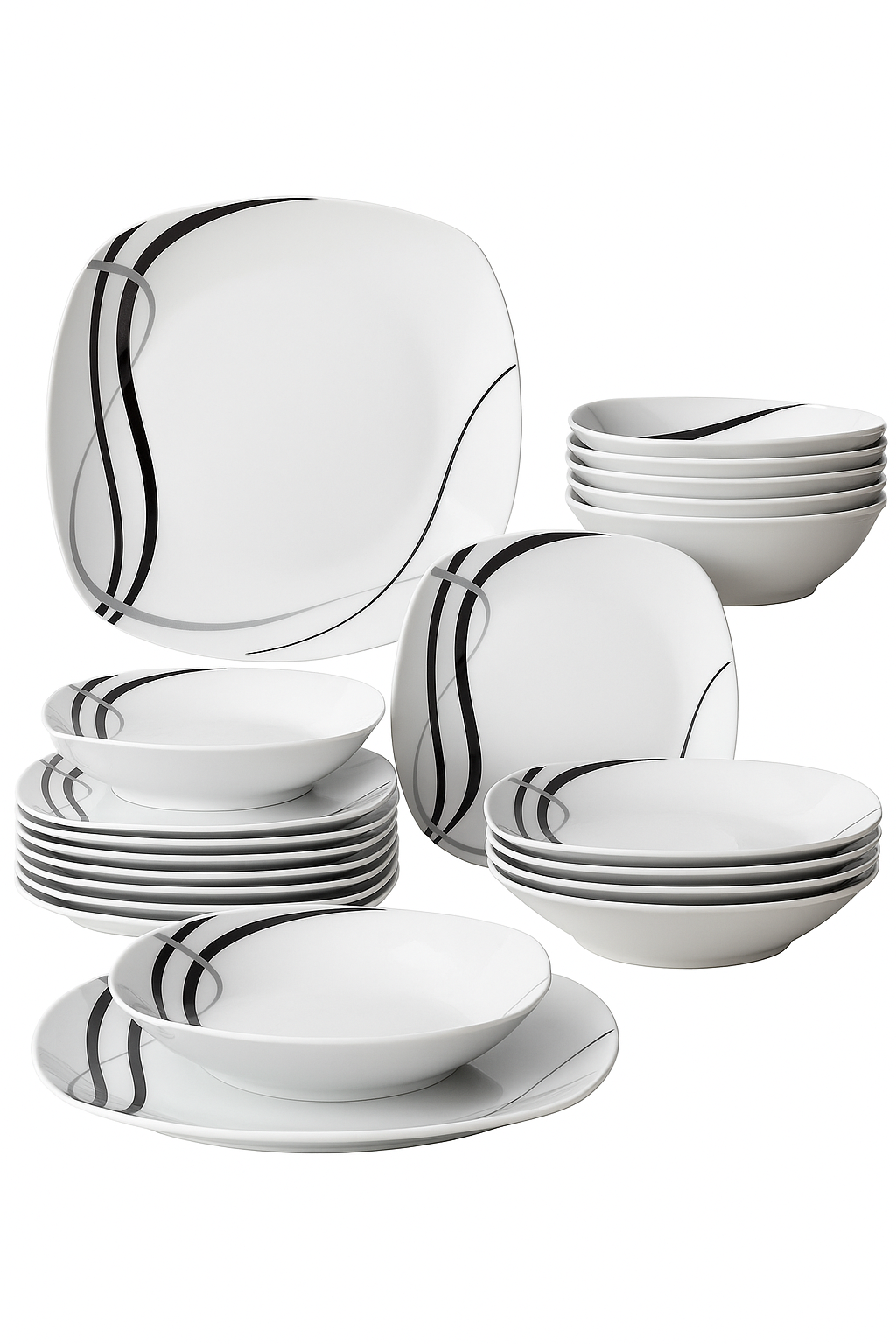 Service de table 24 pieces ceramique carre raye - vue 3 sur 2