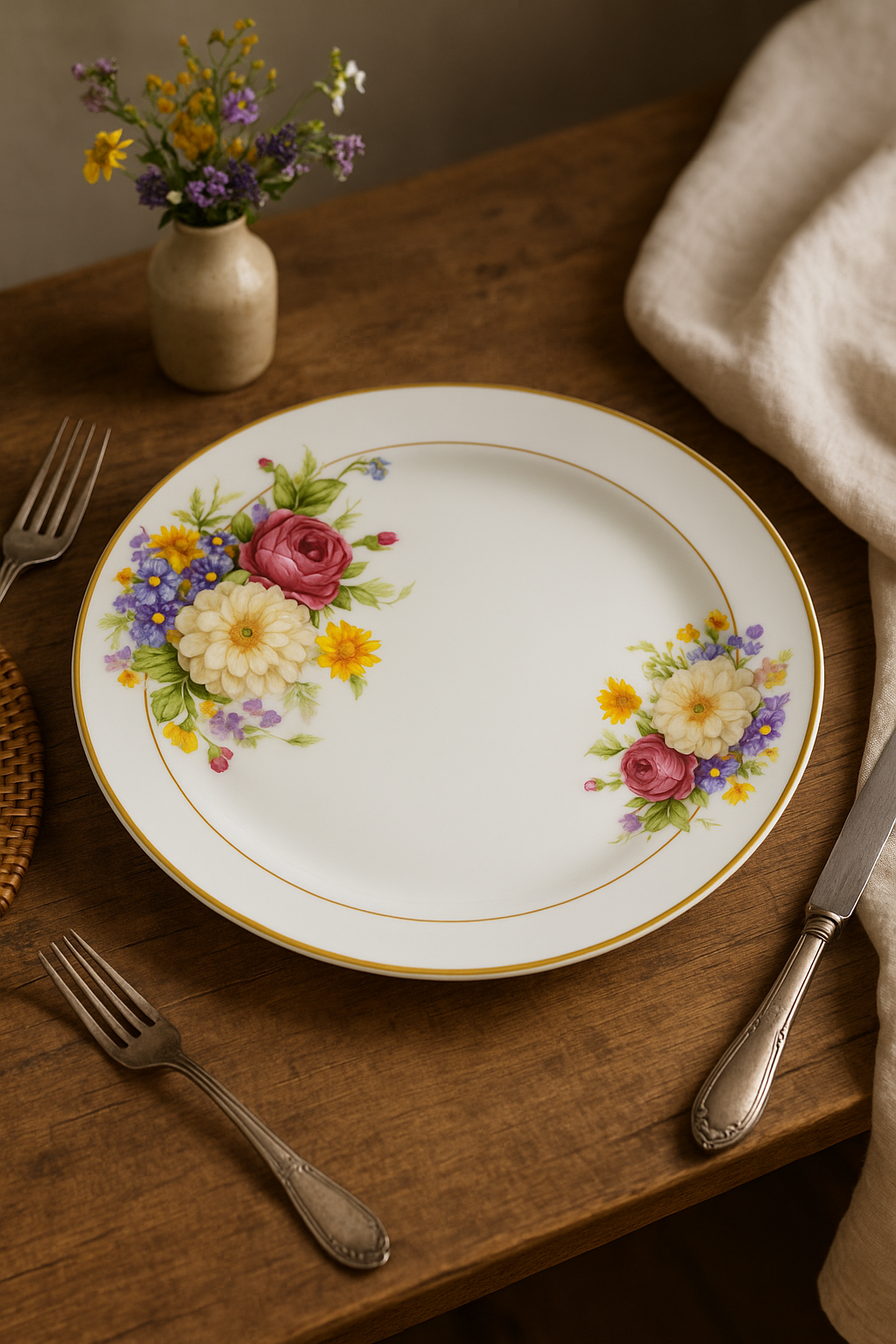 Service de table porcelaine fine florale personnalisable occidental - vue 3 sur 3