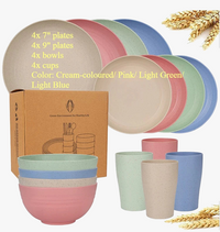 Service table paille blé assiettes bols tasses camping