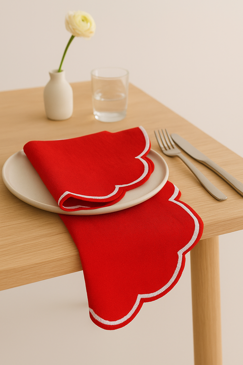 Serviette de table coton bord lotus brodé champêtre - vue 3 sur 3