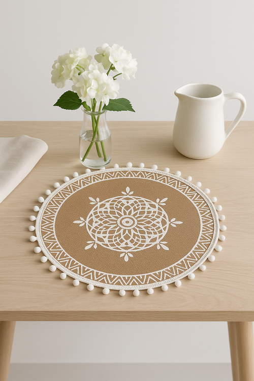 Set de table champetre tresse avec pompons vintage - vue 2 sur 2