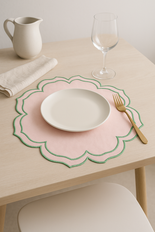 Set de table coton brodé ondulé style vintage - vue 2 sur 2