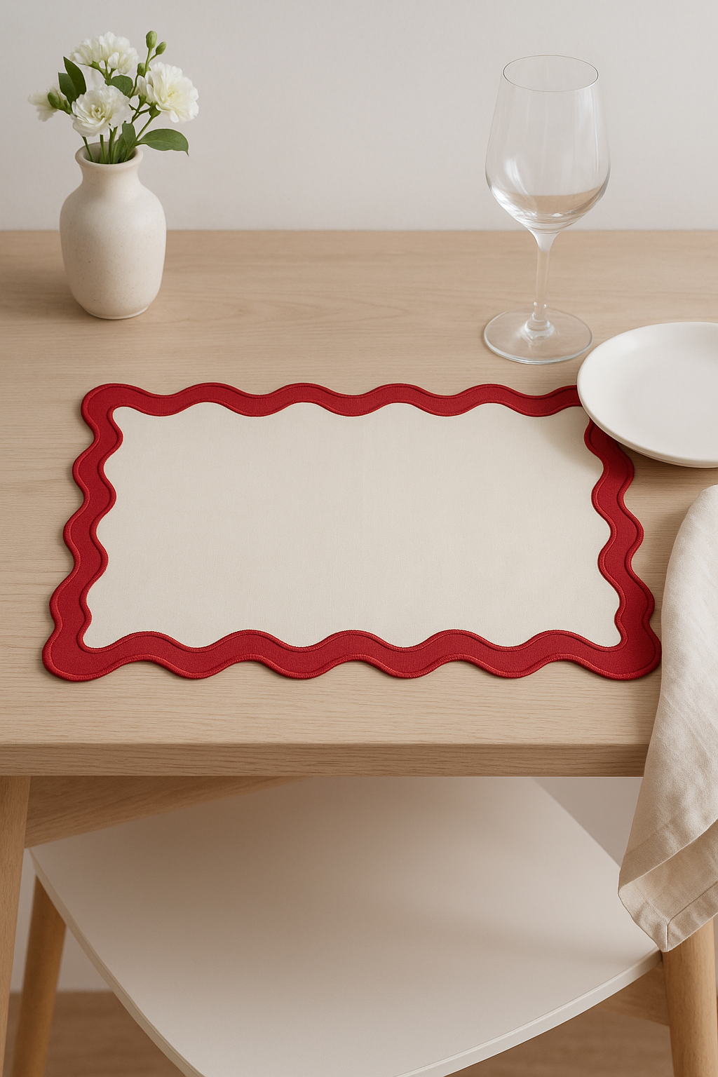 Set de table coton brodé style vintage ondulé