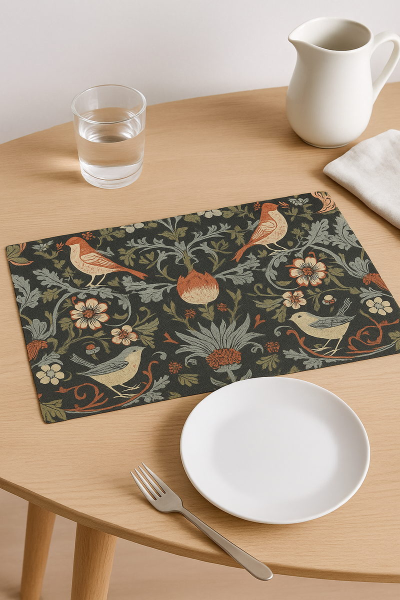 Set de table oiseaux style william morris vintage