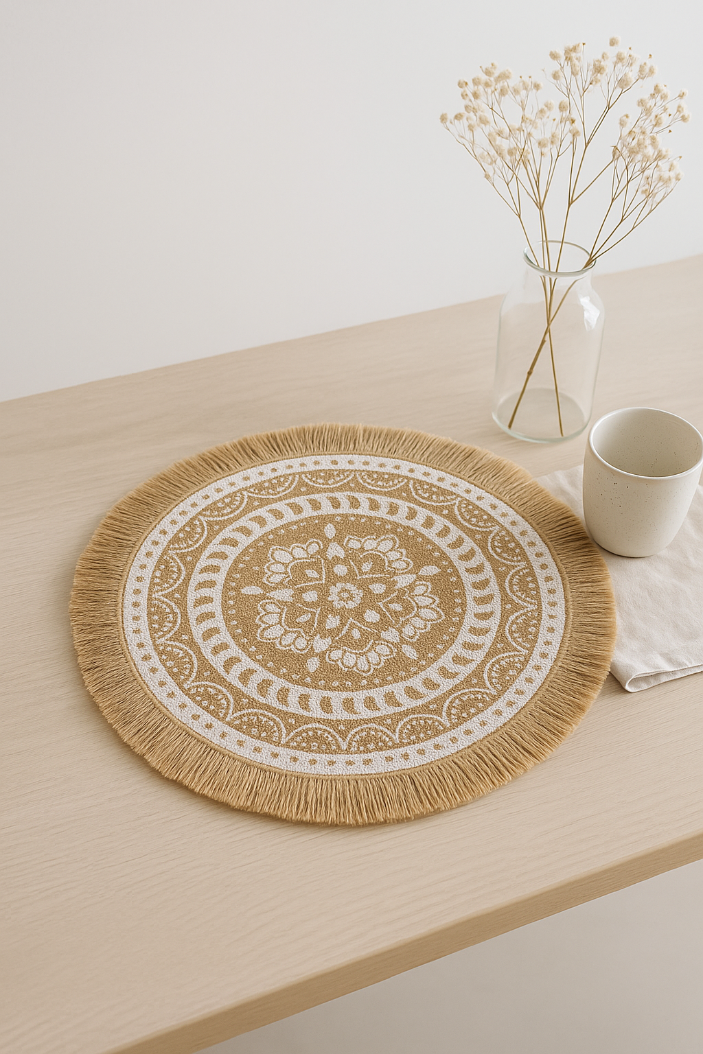 Set de table rond bohème tissé pompons jute - vue 3 sur 2