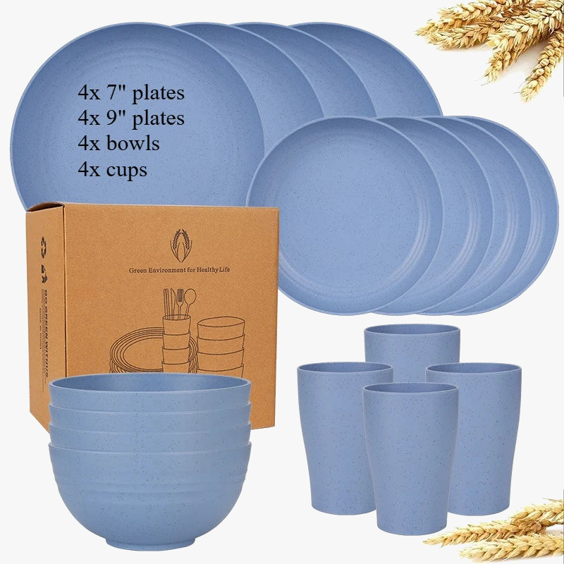 Set vaisselle paille de ble assiettes bols incassable
