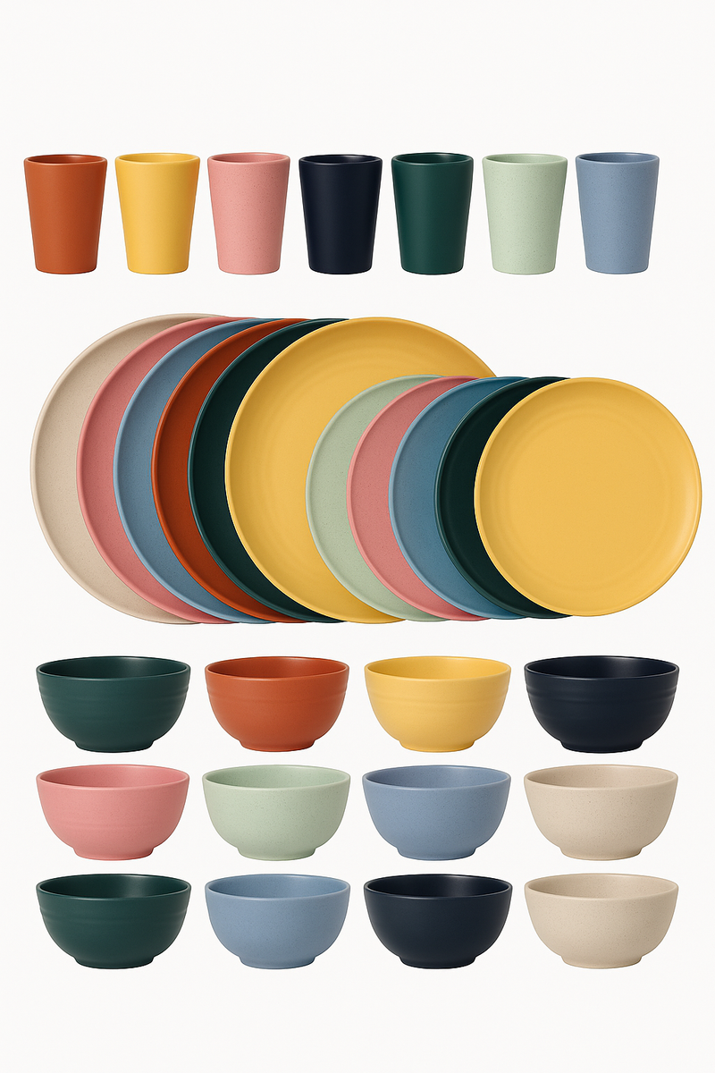 Set vaisselle paille de ble assiettes bols incassable