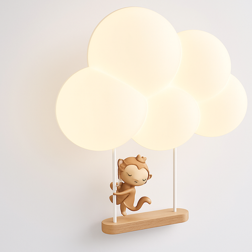 Singe Lumière Dessin Animé Animal Applique Nuage Blanc Applique Chambre D'enfant Veilleuse Chambre D'enfant Lampe De Chevet Protection Des Yeux