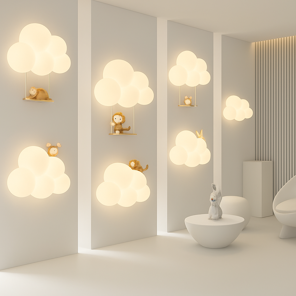 Singe Lumière Dessin Animé Animal Applique Nuage Blanc Applique Chambre D'enfant Veilleuse Chambre D'enfant Lampe De Chevet Protection Des Yeux - vue 6 sur 13