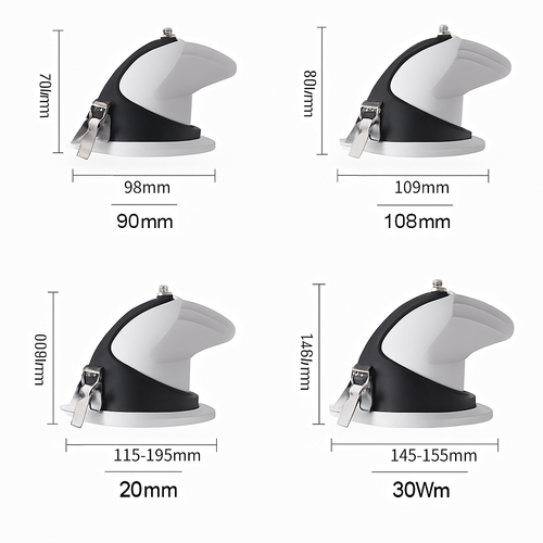 Spot rond à LED pivotable à 360° en aluminium blanc