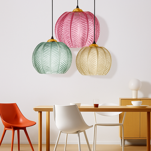 Suspension boule en verre motif feuilles - vue 4 sur 18