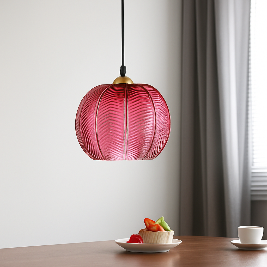 Suspension boule en verre motif feuilles - vue 6 sur 18