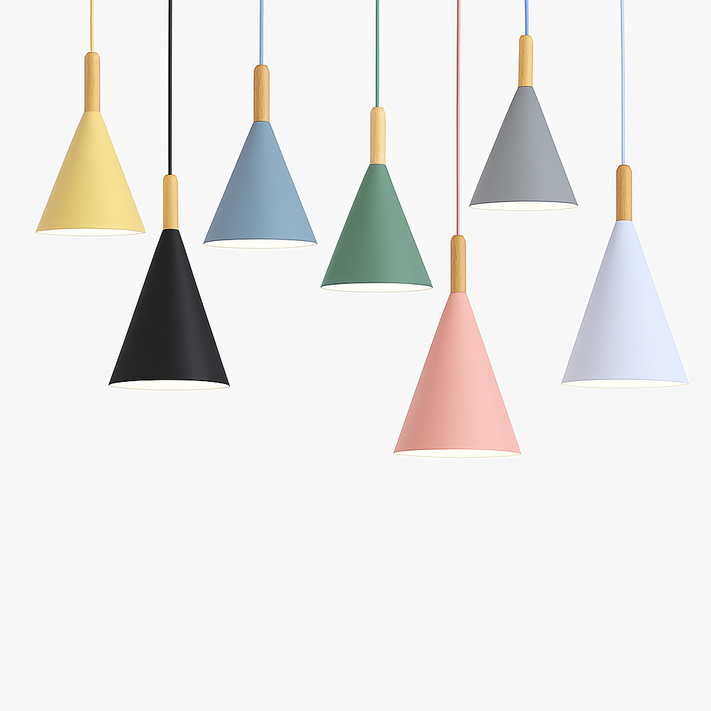 Suspension conique en métal coloré et tige en bois Bar - vue 5 sur 12