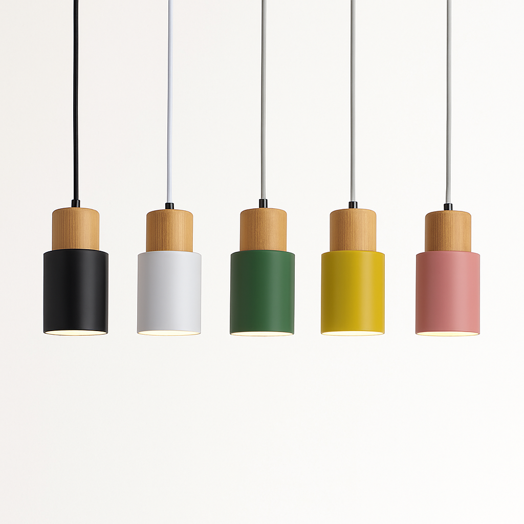 Suspension cylindrique en bois et métal de couleur Wood - vue 5 sur 6