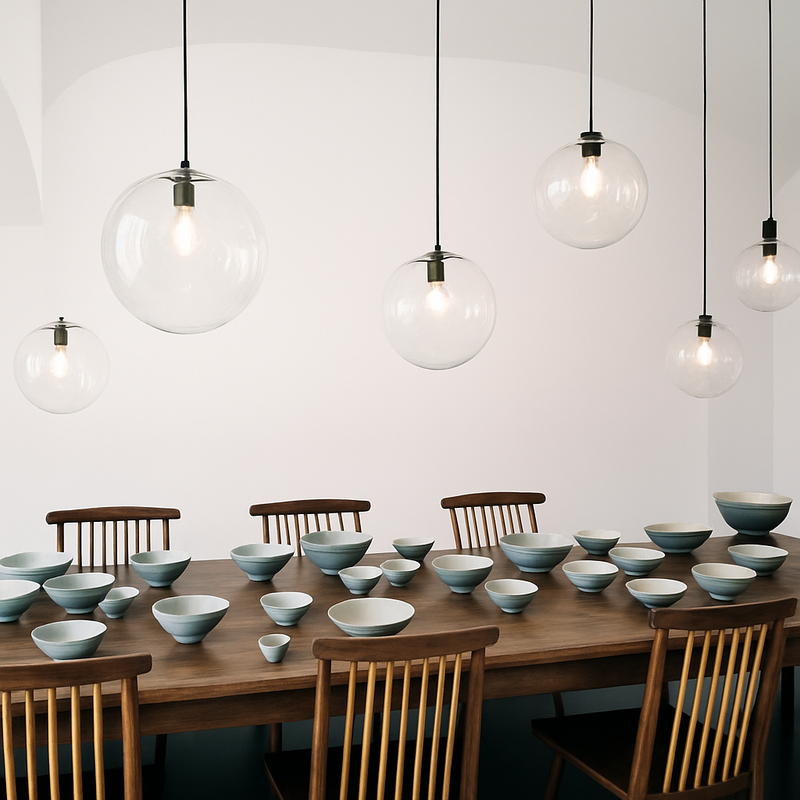 Suspension design boule en verre à LED rose gold ou noire