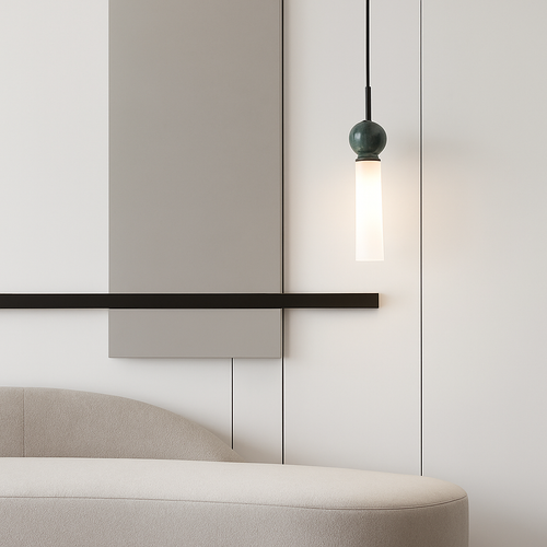 Suspension design en marbre naturel et cuivre cordon réglable - vue 3 sur 16