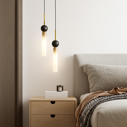 Suspension design en marbre naturel et cuivre cordon réglable - vue 5 sur 16
