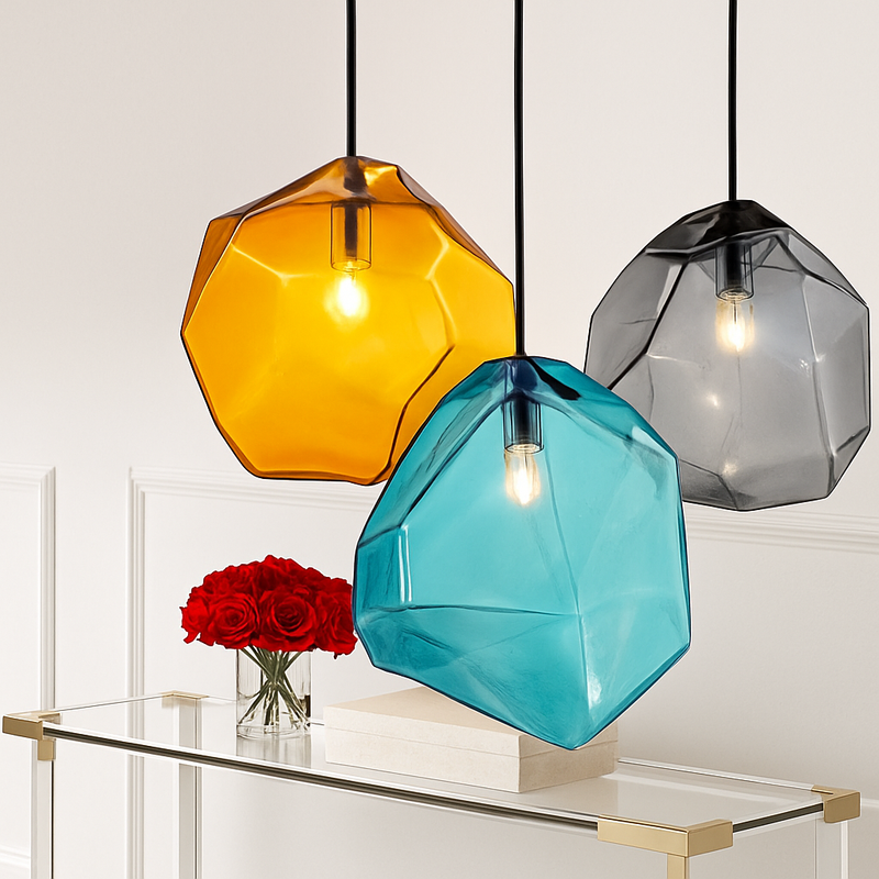 Suspension design en verre géométrique de couleurs