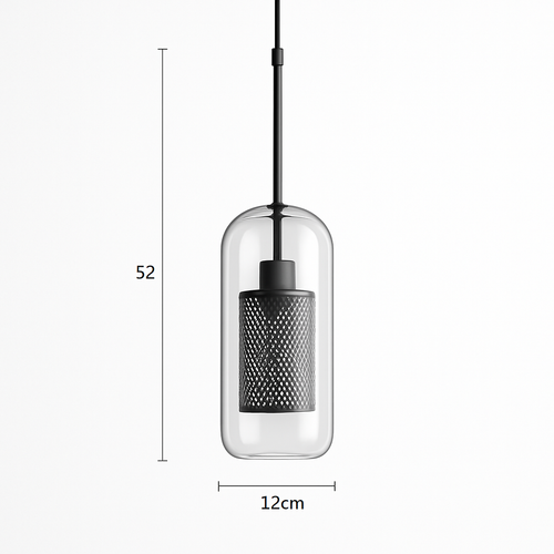 Suspension design LED avec abat-jour industriel et boule en verre Loft