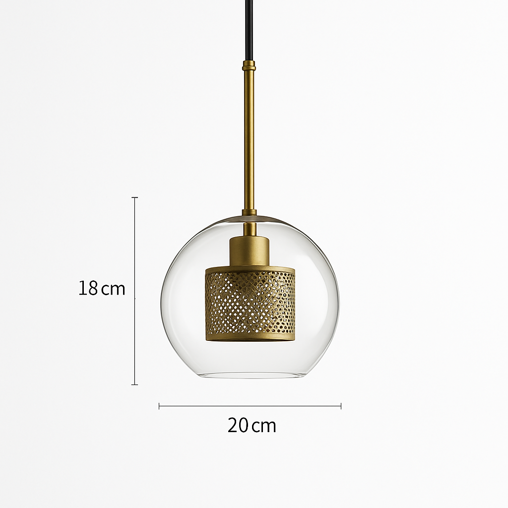 Suspension design LED avec abat-jour industriel et boule en verre Loft - vue 17 sur 19