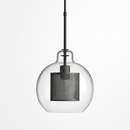 Suspension design LED avec abat-jour industriel et boule en verre Loft