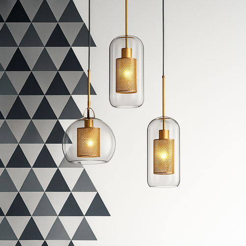Suspension design LED avec abat-jour industriel et boule en verre Loft