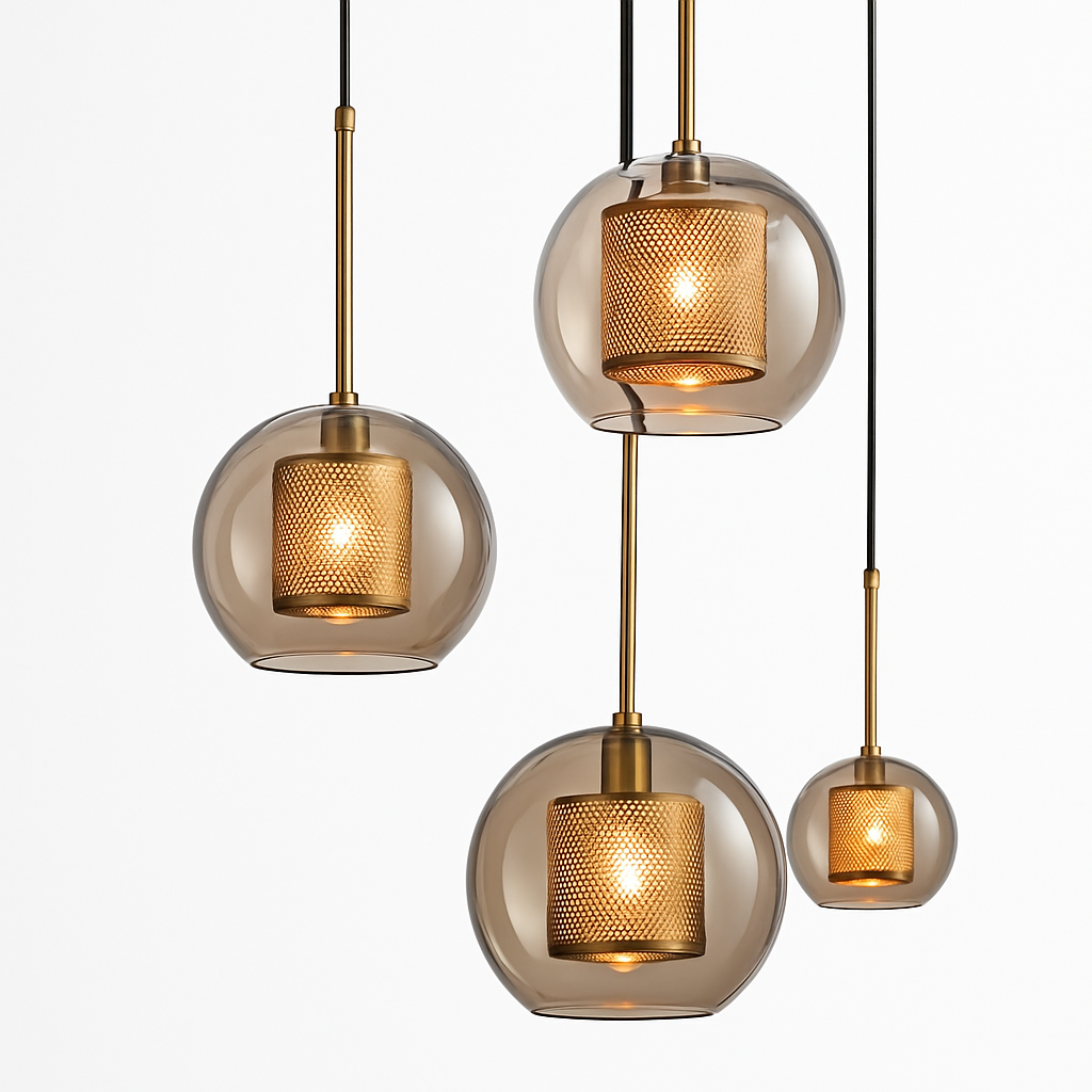 Suspension design LED avec abat-jour industriel et boule en verre Loft - vue 7 sur 19